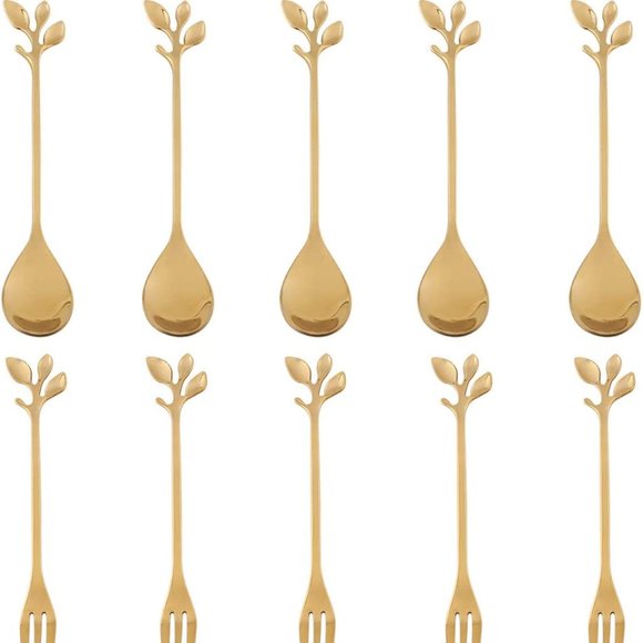 Boutique Other - AnSaw 10-Piece Stainless Steel Gold Leaf Coffee Spoon appetizer fork-Creative